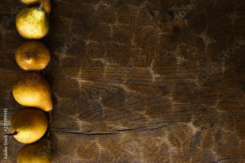 autumn background, pear pattern on old wooden rustic  table
