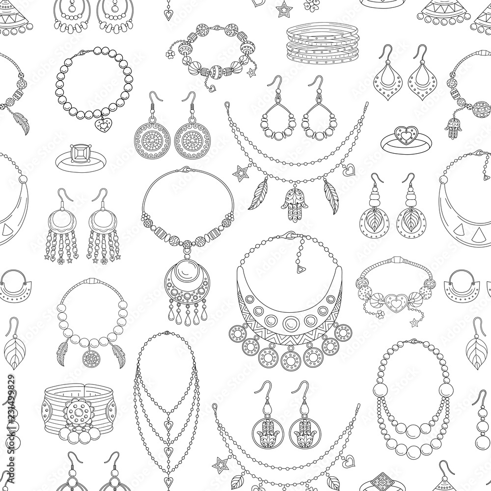 Fashionable jewelry collection vector seamless pattern. Stock Vector Adobe Stock