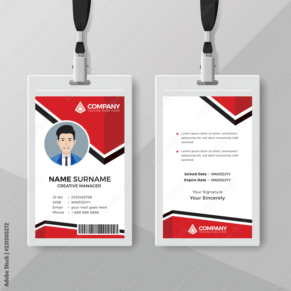 Creative red ID card design template – Stock-Vektorgrafik  Adobe With Regard To Company Id Card Design Template