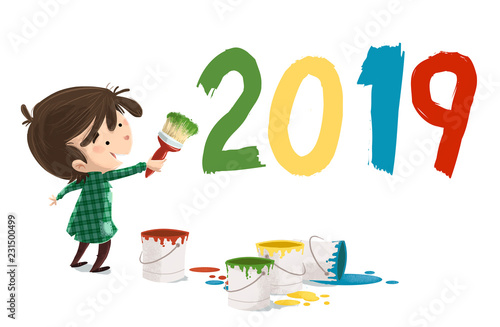 niño pintando el año nuevo 2019