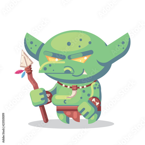 Fantasy RPG Game Character monsters and heros Icons Illustration. evil goblin barbarian, warrior npc with spear
