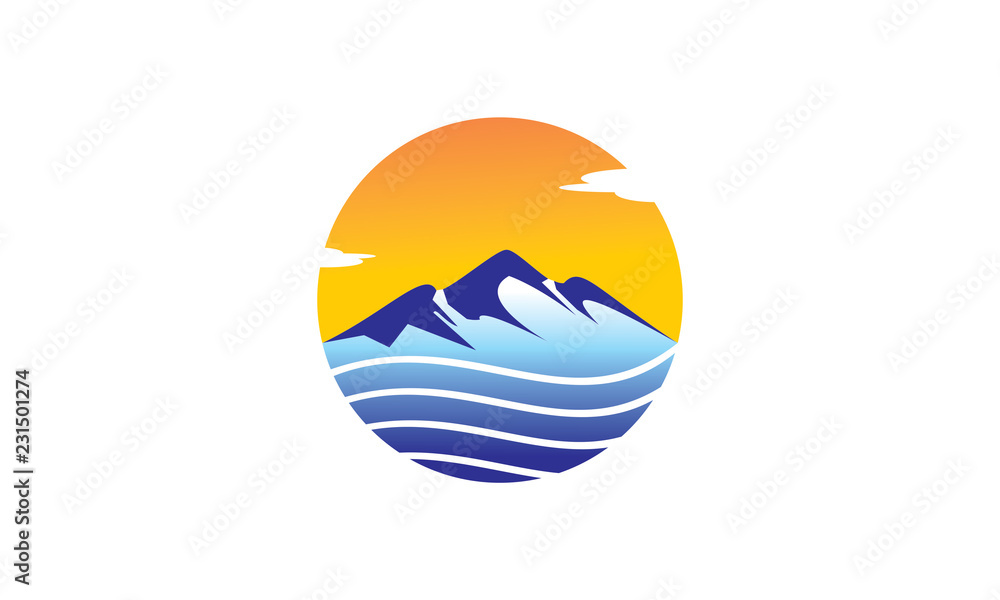 Mountain and wave view logo Mountain and wave view logo