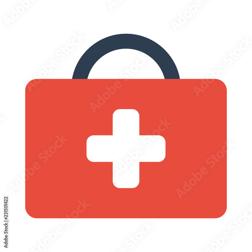First aid kit  flat icon on isolated white transparent background.	