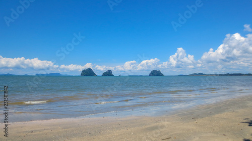 beautiful sea mountain and island landscape scene at Pak Meng Beach Trang province,Thailand