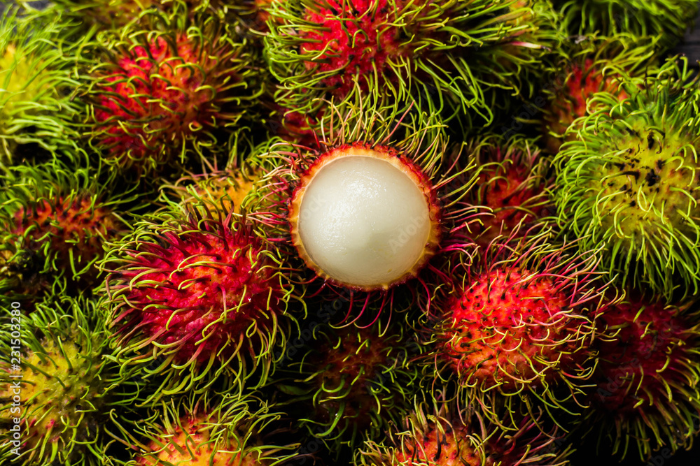 Rambutan: The fruit is green in color when not yet ripe. Rambutan: The fruit is green in color when not yet ripe.