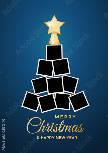 Christmas tree with empty photos, space to insert images. Vector illustration