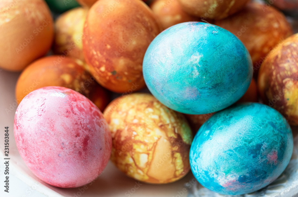 Closeup of colourful dyed Easter eggs. Closeup of colourful dyed Easter eggs.