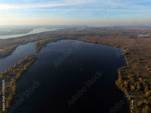 Aerial view of the countryside  drone image . Near Dnepr river.  