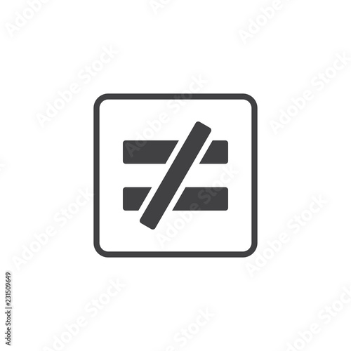 Is not equal to vector icon. filled flat sign for mobile concept and web design. Mathematics sign simple solid icon. Symbol, logo illustration. Pixel perfect vector graphics