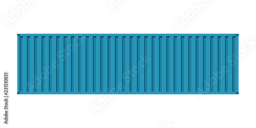 Blue cargo sea containe, facade view,isolated on white background