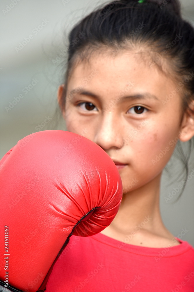 Unemotional Female Boxer Wearing Boxing Gloves Unemotional Female Boxer Wearing Boxing Gloves