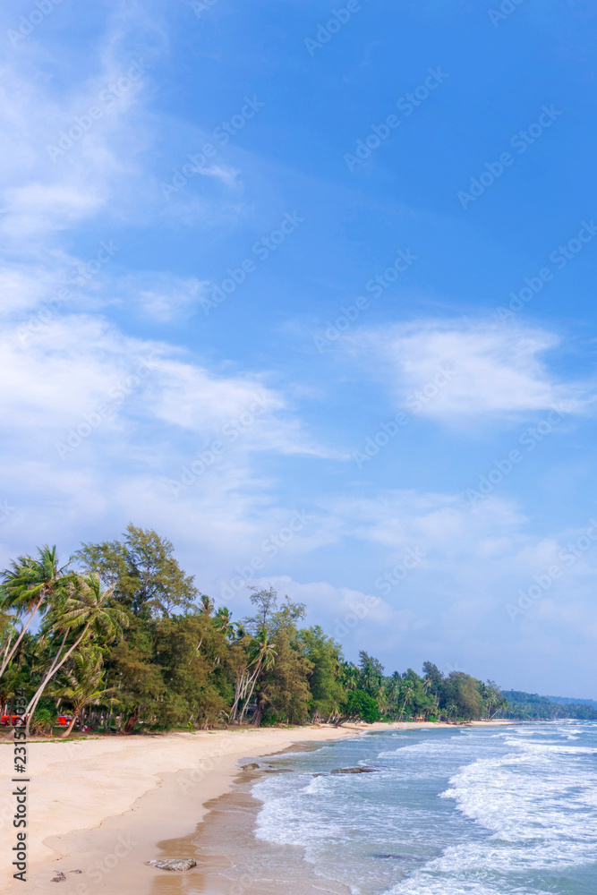 Sand beach and Sponge water waves on beach, the beach Beautiful tropical sea and blue sky of Koh Kood island Sand beach and Sponge water waves on beach, the beach Beautiful tropical sea and blue sky of Koh Kood island