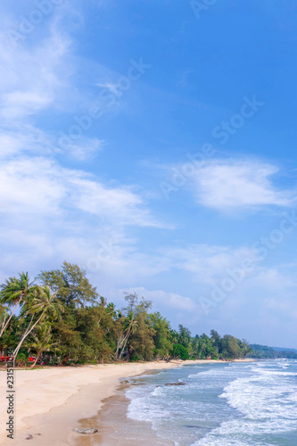 Sand beach and Sponge water waves on beach, the beach Beautiful tropical sea and blue sky of Koh Kood island