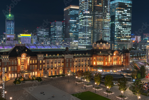 Tokyo station building at twilight time.