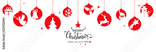 Christmas card 2019 with hanging balls