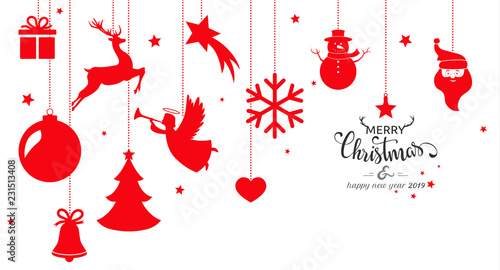 Christmas card 2019 with hanging decorations