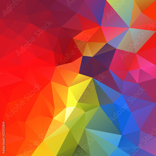 vector abstract irregular polygonal square background - triangle low poly pattern - vibrant neon full color spectrum rainbow - hot red  orange  green  yellow  blue  purple  pink