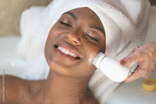 Young African-American Woman Spa Treatment Relaxing