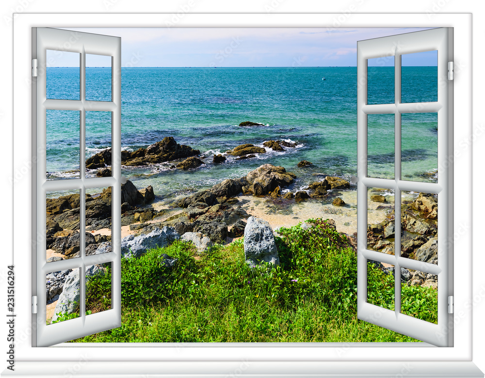 Fototapeta otwarte okno z widokiem na morze