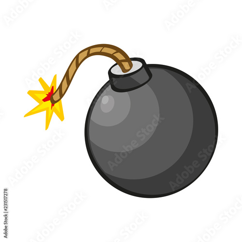 Bomb About To Blast/ Illustration of a cartoon black bomb icon about to explode with burning wick, isolated on white