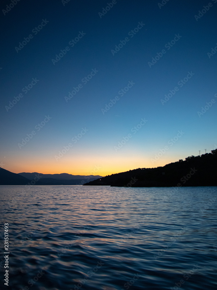 Moody sunset scenery on a yacht taken at aegean sea in greece on the sporades Island - Skopelos, Alonisos, Skiathos