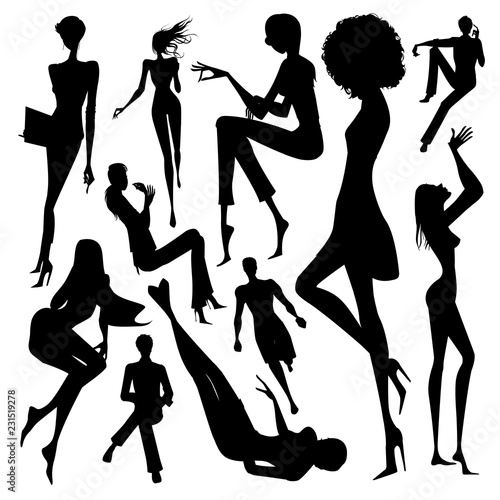 Set of silhouette of the woman doing leisure activity isolated on white background