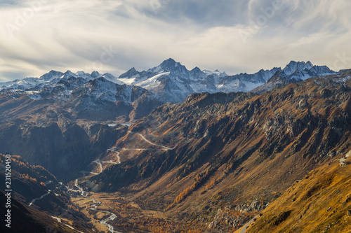Furka and Grimsel two scenic mountain pass roads in Switzerland