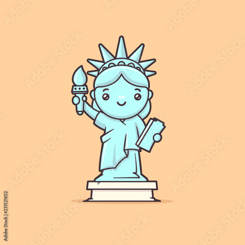 Cute kawaii Statue of Liberty vector cartoon illustration