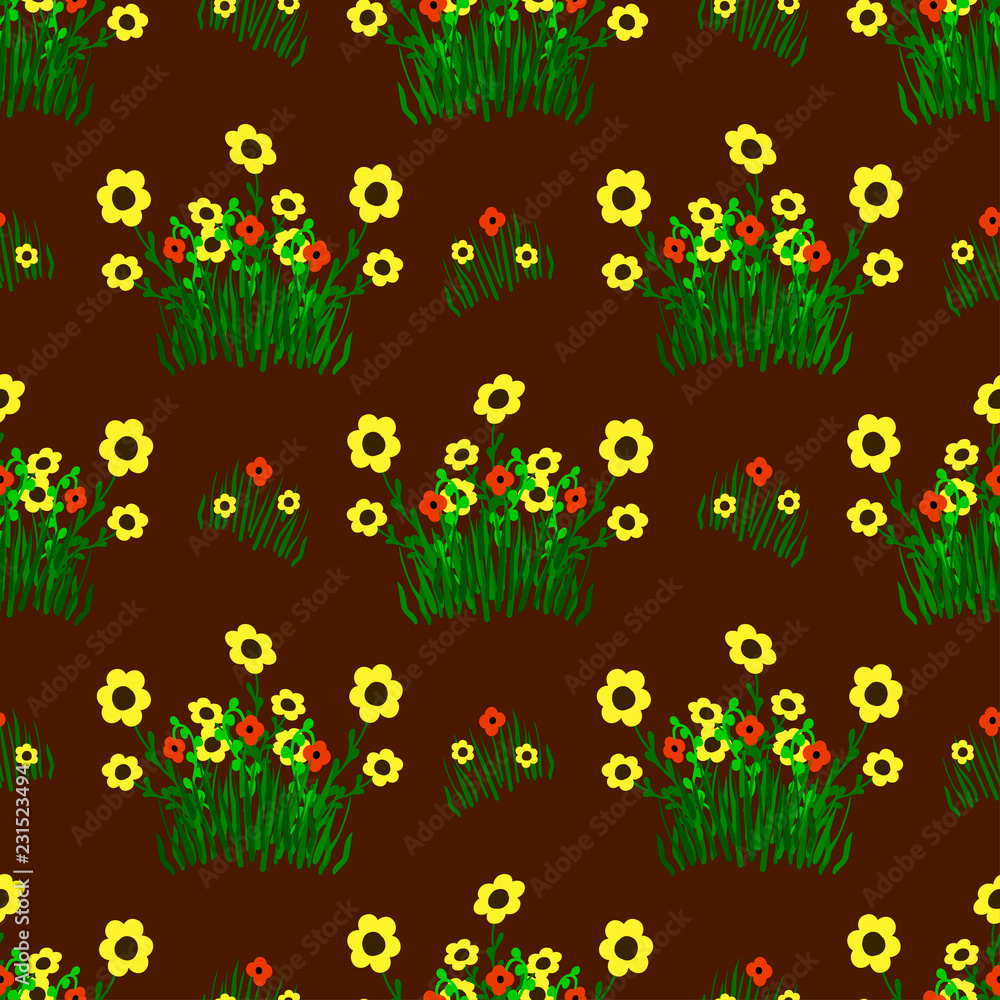 yellow and red flowers on a brown color