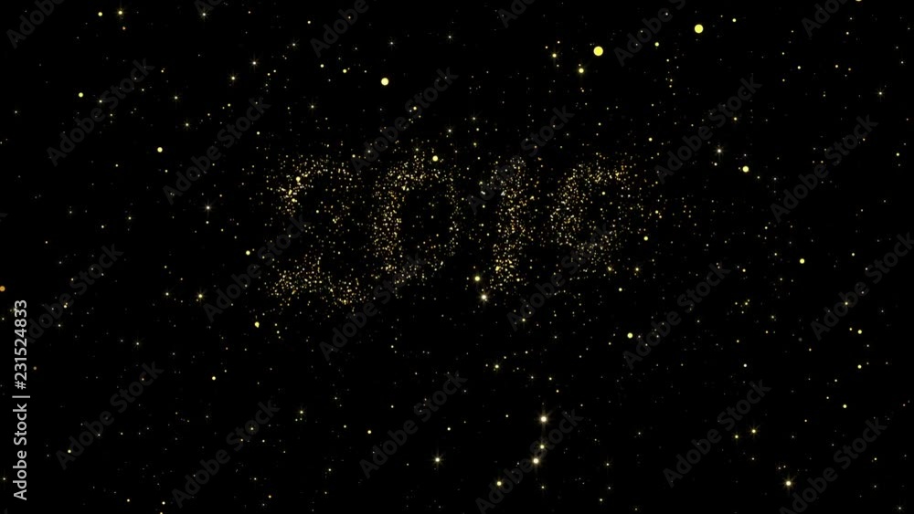 2019 numbers from shining gold particles formed on a holiday animated Happy new year black background. 2019 numbers from shining gold particles formed on a holiday animated Happy new year black background.