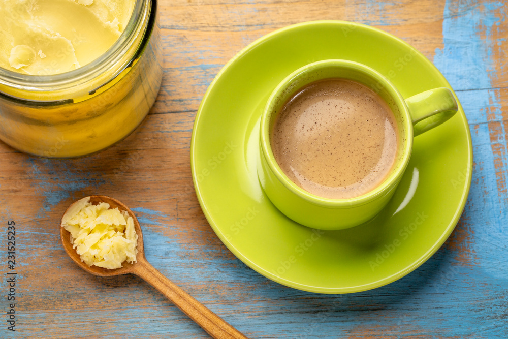 cup of fresh fatty coffee with ghee cup of fresh fatty coffee with ghee