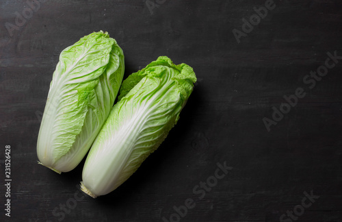 Romain lettuce on wooden table,Top view