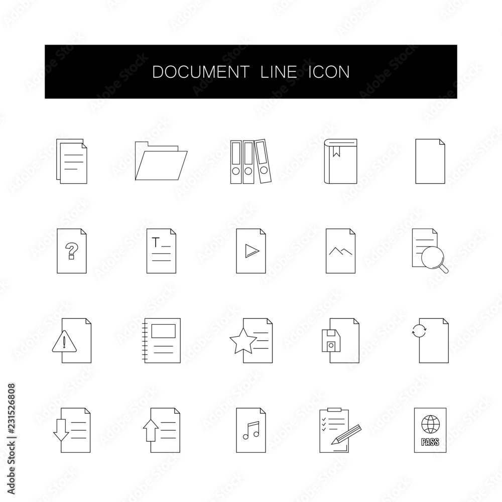 Line icons set. Document pack. Vector illustration