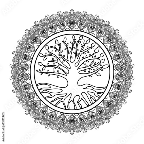 Vector illustration of a black and white mandala for coloring adult book antistress