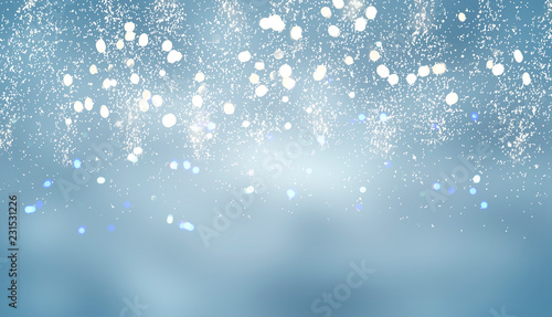 Fototapeta Naklejka Na Ścianę i Meble -  christmas lights bokeh defocused light blue background