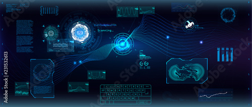 Data flow analysis. Big data algorithms visualization, technologies infographic analytic in HUD style. Futuristic interface. Statistics big data, analytical indicator and biology formuls. Vector Hud