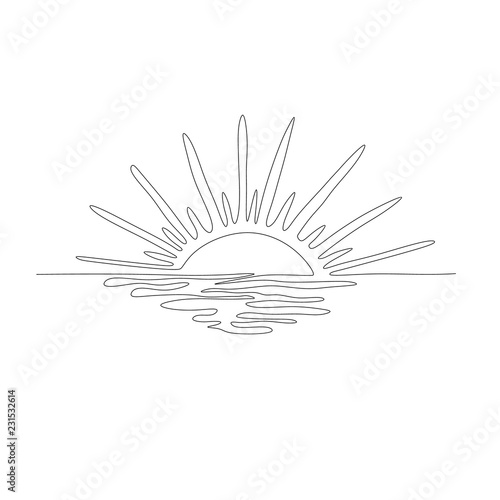 Continuous One Line Drawing Sunset On The Sea Vector Illustration Stock Illustration Adobe Stock