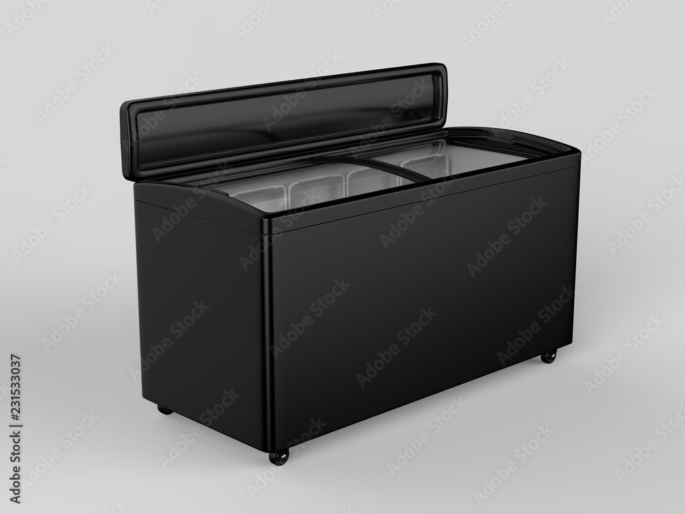Blank ice cream freezer isolated for branding design. 3d render illustration. Blank ice cream freezer isolated for branding design. 3d render illustration.