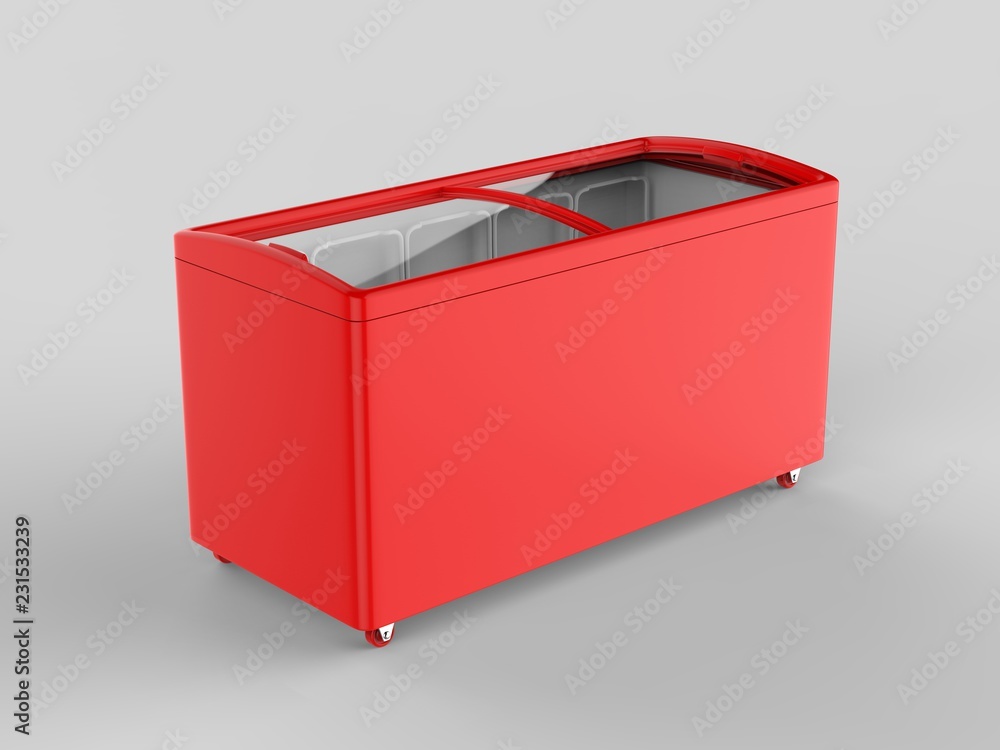 Blank ice cream freezer isolated for branding design. 3d render illustration. Blank ice cream freezer isolated for branding design. 3d render illustration.