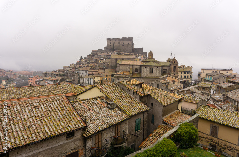 Panoramic view of Soriano nel Cimino after the rain. Lazio. Italy.