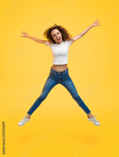 Crazy woman jumping and screaming
