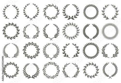 Laurel wreath. Vintage heraldry branching leaf wreaths, laurels leaves and laurels nobility label vector set