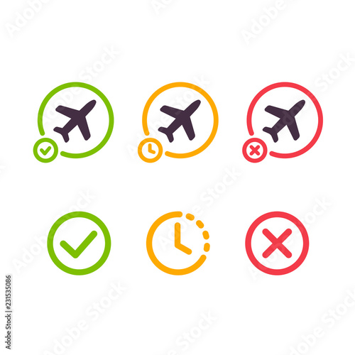 Airplane flight icon set photo