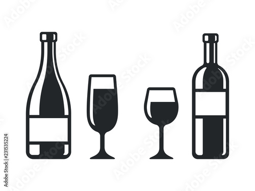 Wine bottles and glasses icons