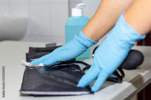 Wisp disinfection of a blood pressure cuff medical equipment