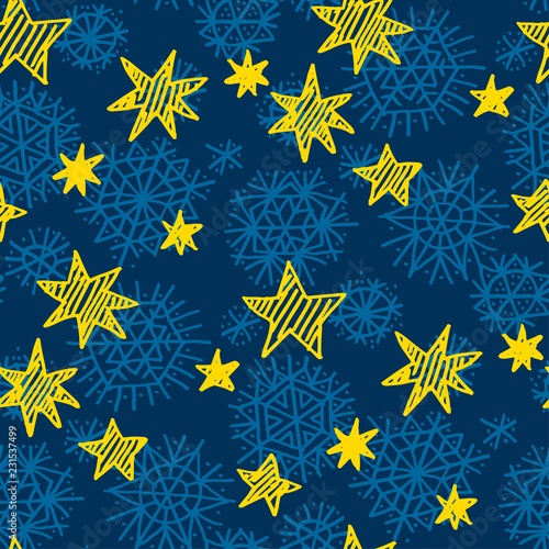 Gold star and blue snowflak...