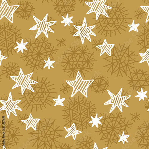 Craft color stars and snowflakes seamless pattern photo