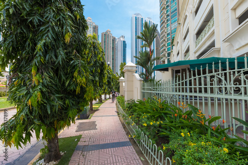 pedestrian walk between the skyscrapers in Punta Paitilla district