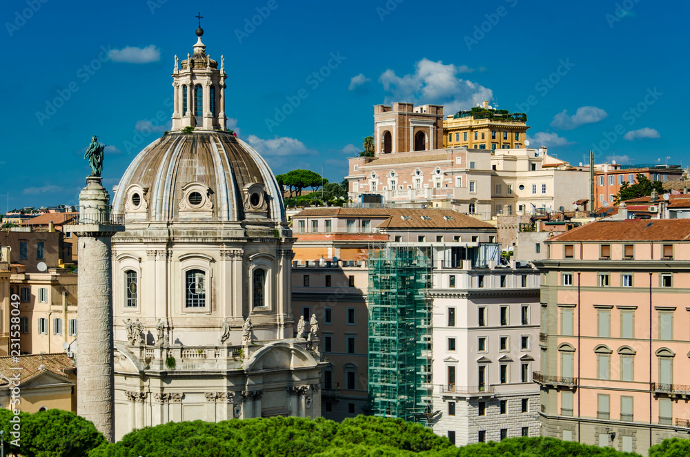 Colonna Traiana and Chiesa del Santissimo Nome di Maria al Foro Traiano in Rome