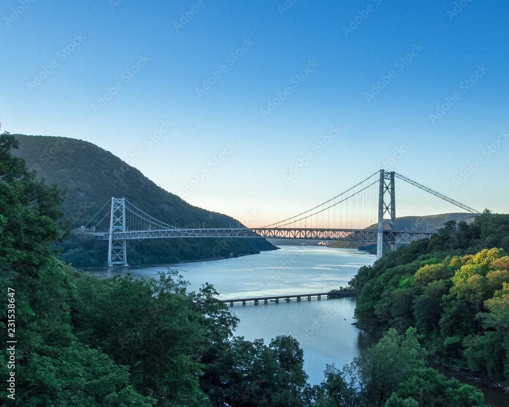 A view of Bear Mountain Bridge over the Hudson River. A view of Bear Mountain Bridge over the Hudson River.